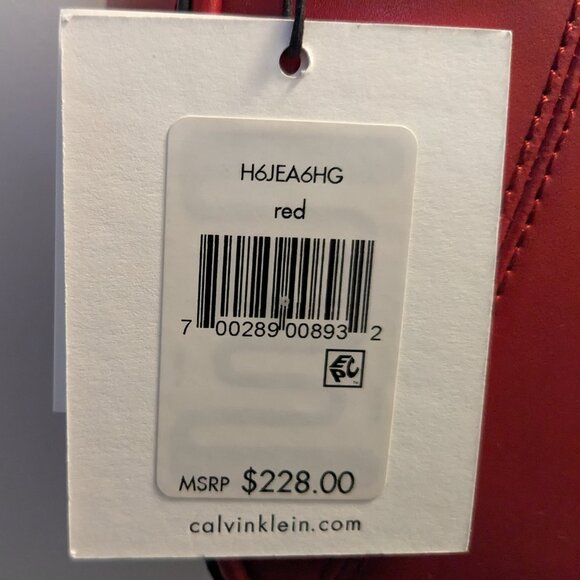 NEW Calvin Klein Red Leather Crossbody Bag Gold Logo | 50″ Strap - Picture 7 of 8